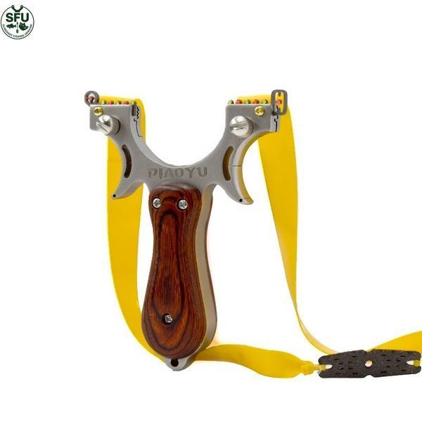 Metal slingshot with wooden grips