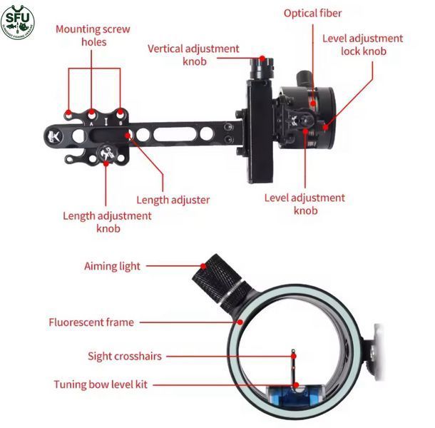 Professional SPG Sight with Illumination and Micro-Adjustment | Optical Sight for a Compound Bow